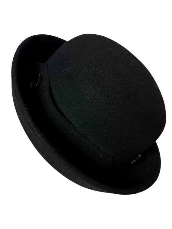 Vintage Black Wool Bowler Hat Upturn Brim Derby Formal Church Hat Winter Milline